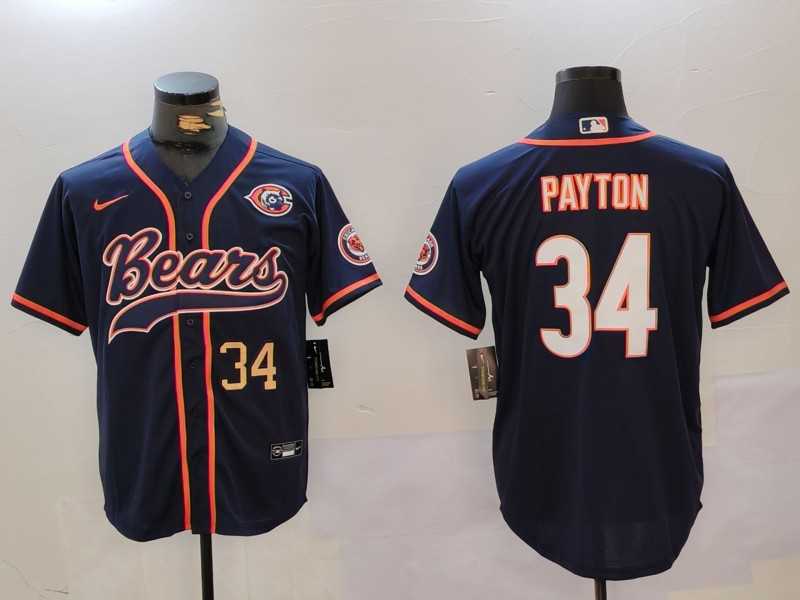 Mens Chicago Bears #34 Walter Payton Navy Throwback With Patch Cool Base Stitched Baseball Jerseys